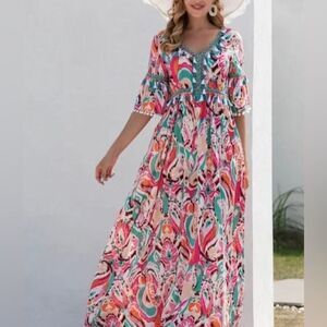 Anany maxi dress colorful bohemian embroidered tassel Resortwear maxi dress med